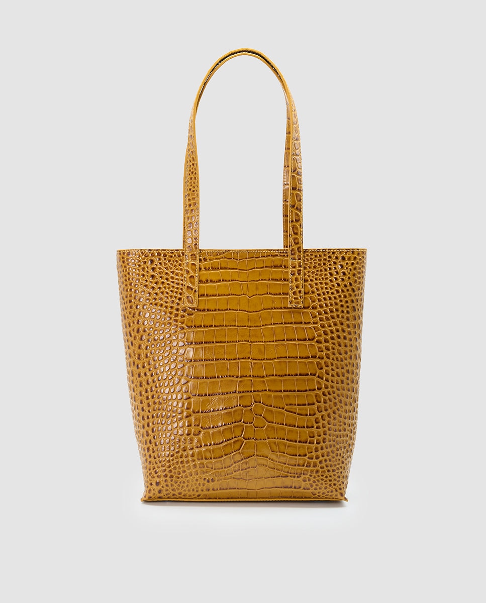 Imagem 0 de Mala Shopper de Pele Bovino Gravada em Coco com Fecho Zip