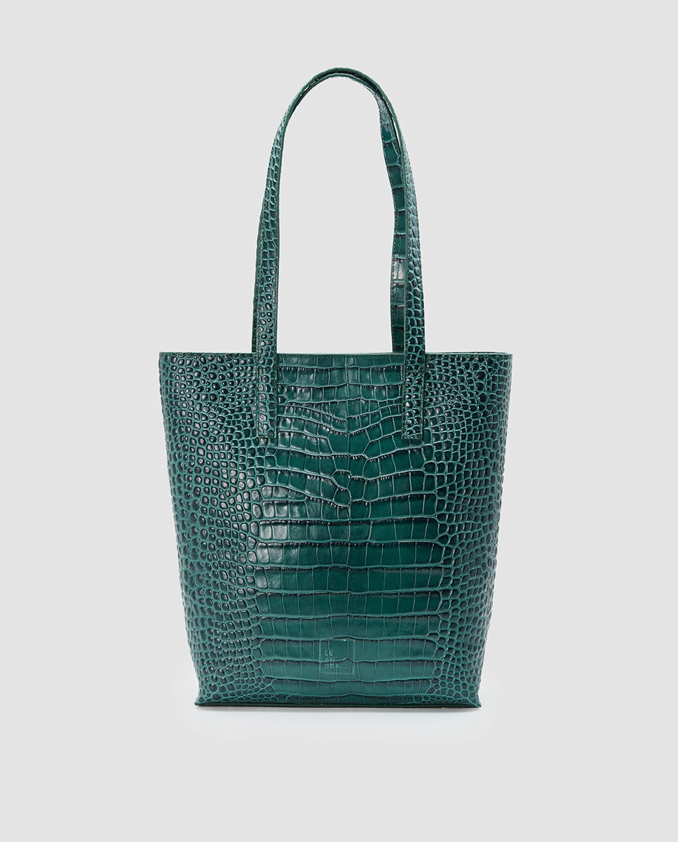 Imagem 0 de Mala Shopper de Pele Bovino Gravada em Coco com Fecho Zip