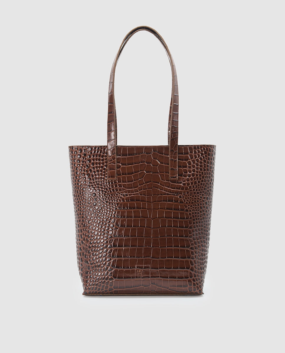 Imagem 0 de Mala Shopper de Pele Bovino Gravada em Coco com Fecho Zip