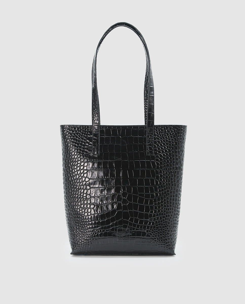 Imagem 0 de Mala Shopper de Pele Bovino Gravada em Coco com Fecho Zip