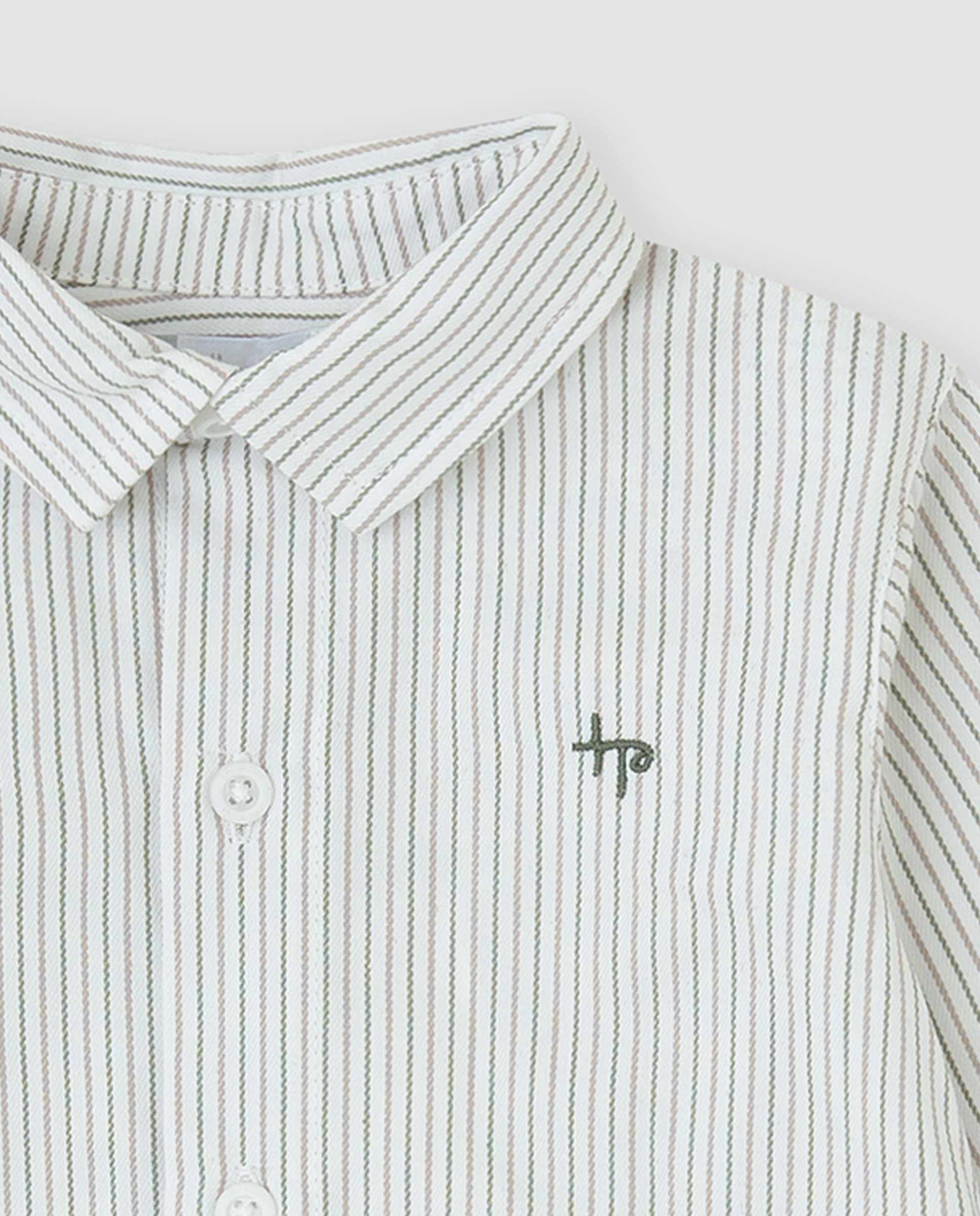 Camisa para Bebé de Algodão Às Riscas Caqui-3