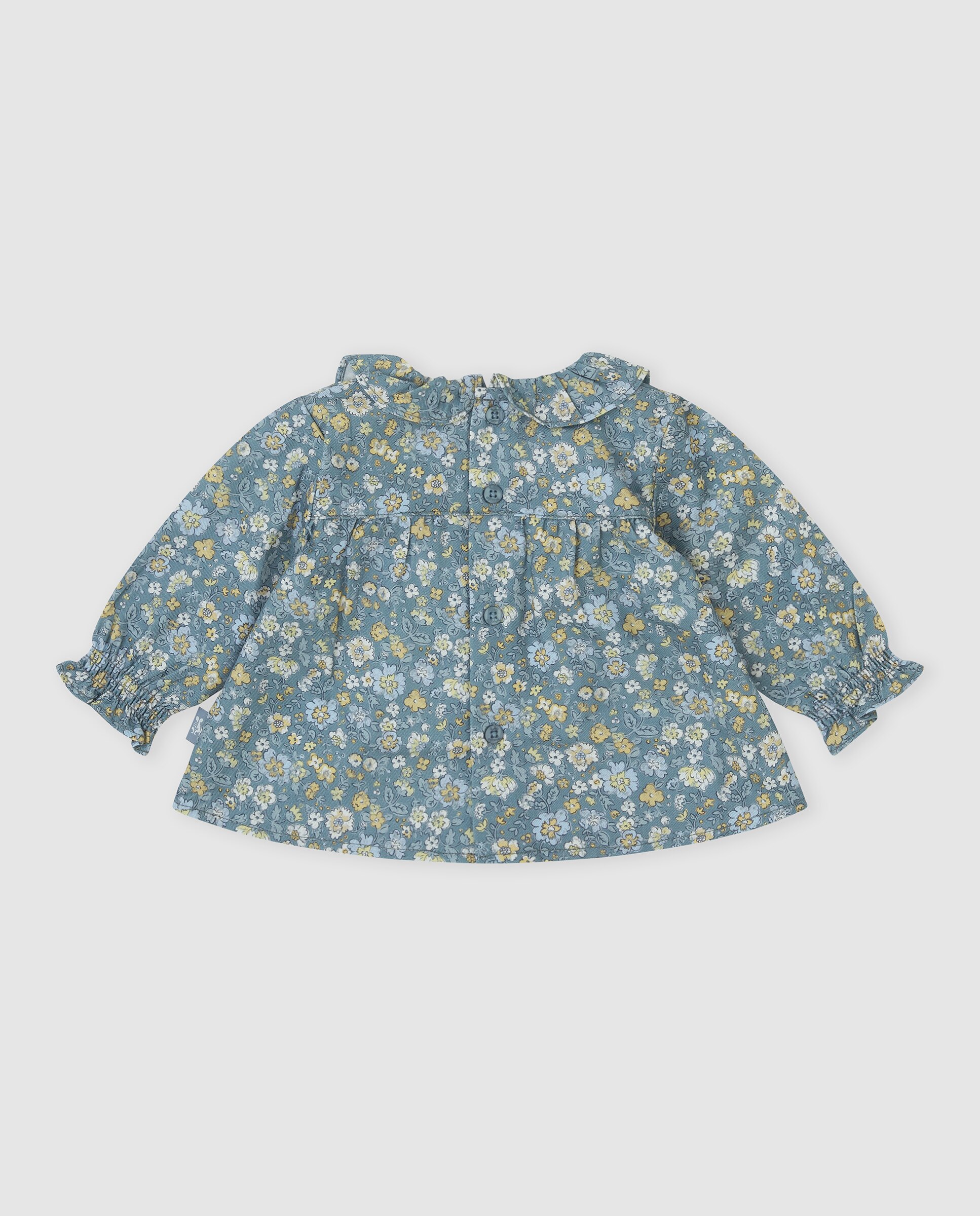 Blusão Infantil de Flores com Folho Azul-2