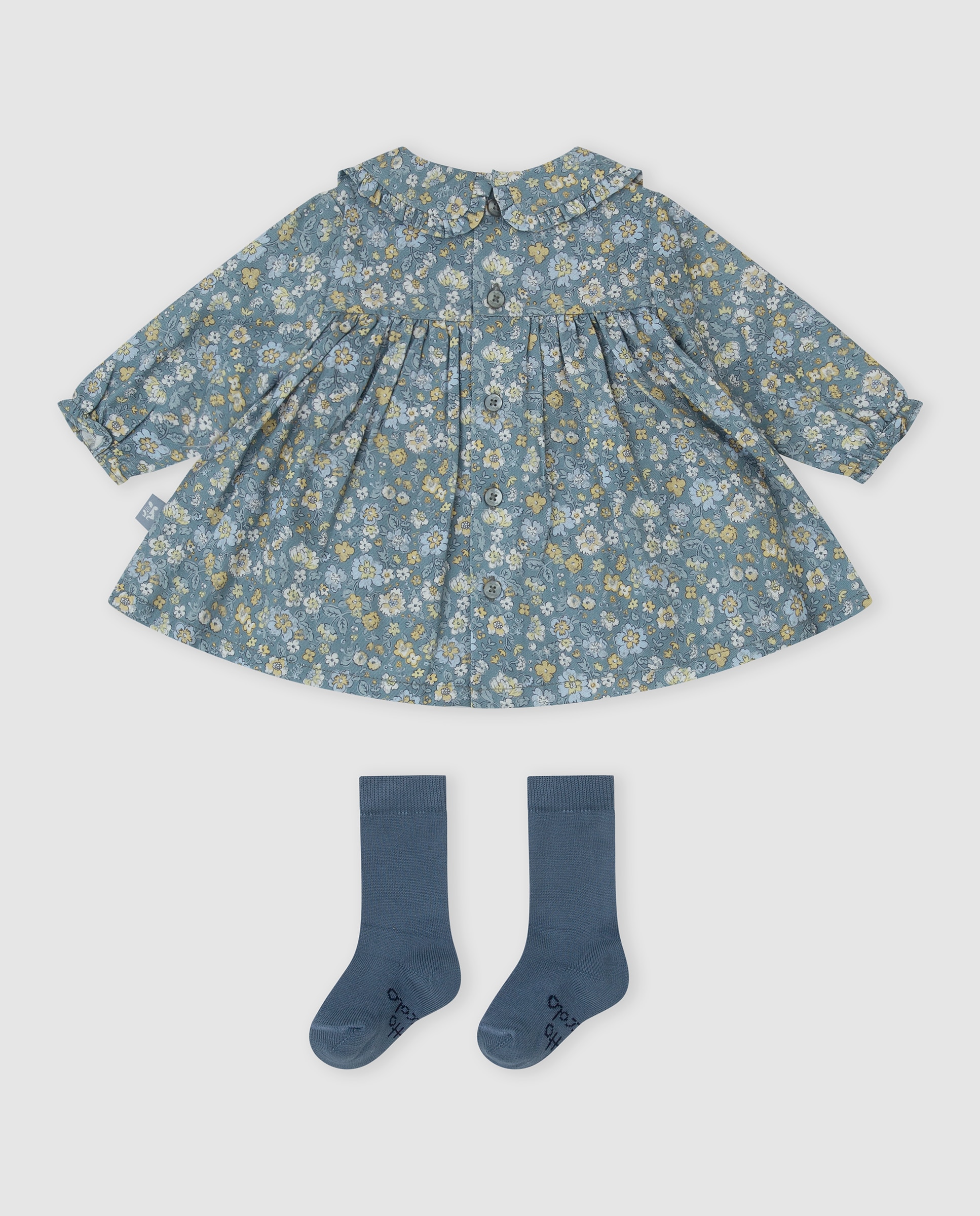 Vestido para Bebé de Flores com Collants Azul-2