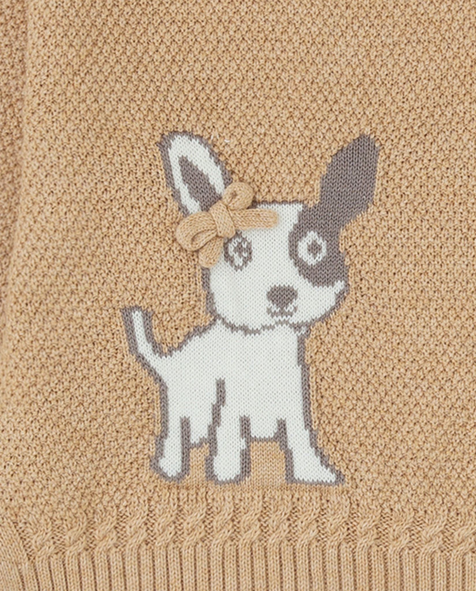 Camisola Infantil de Tricô com Cão Bordado Areia-3