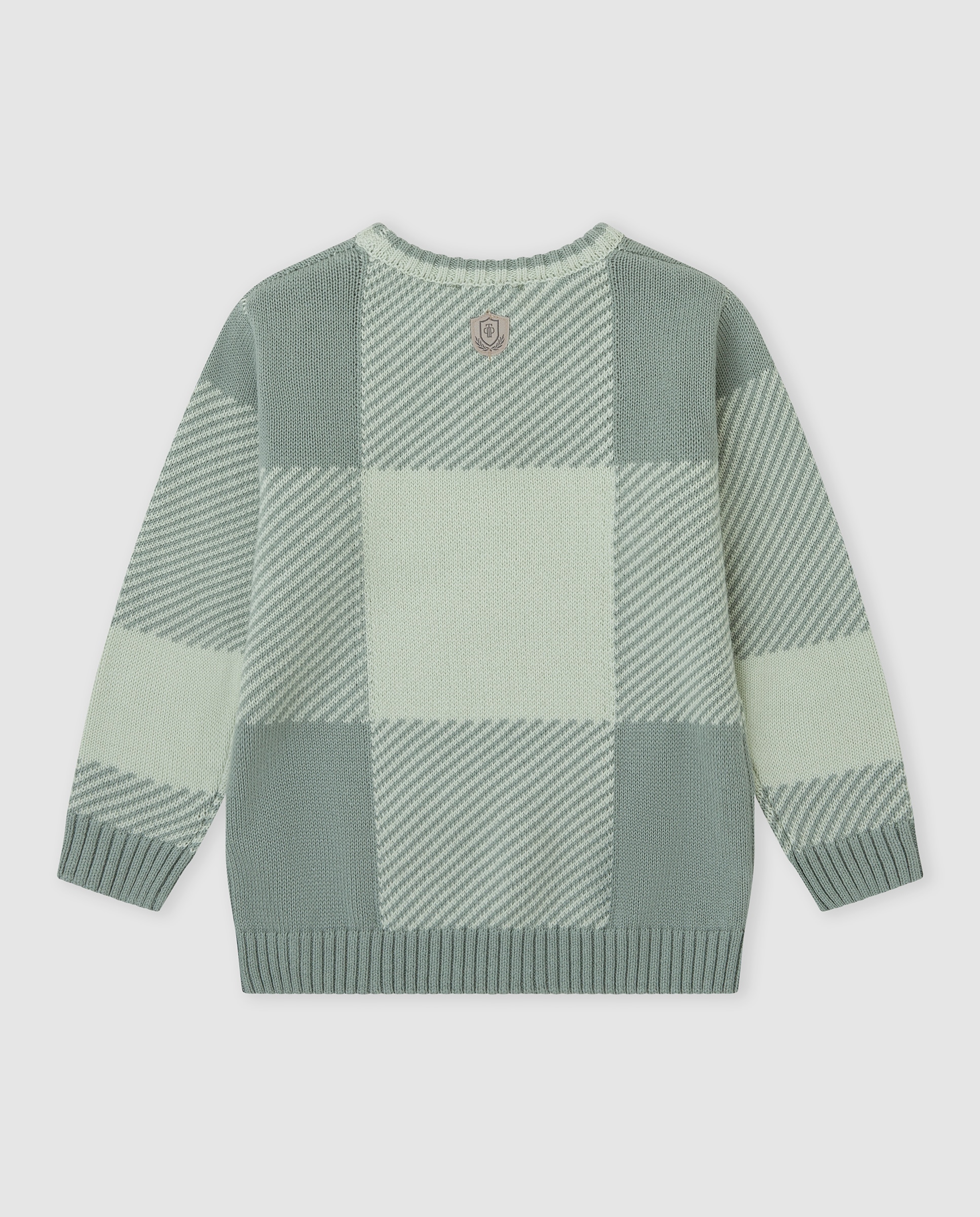 Camisola Infantil Tricot Aos Quadrados Verde Água-2