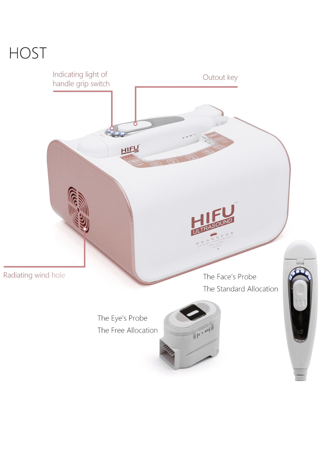 Máquina de Rejuvenescimento Facial Profissional Intenso Drakefor DKF-Hifu Semi Pro Pink Branco / Rosa-2