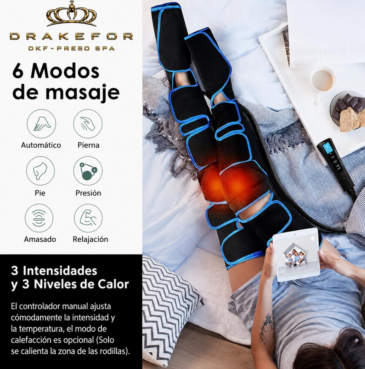 Dispositivo de Luxo Drakefor de Pressoterapia de Pernas e Calor do Joelho Preto / Azul-2