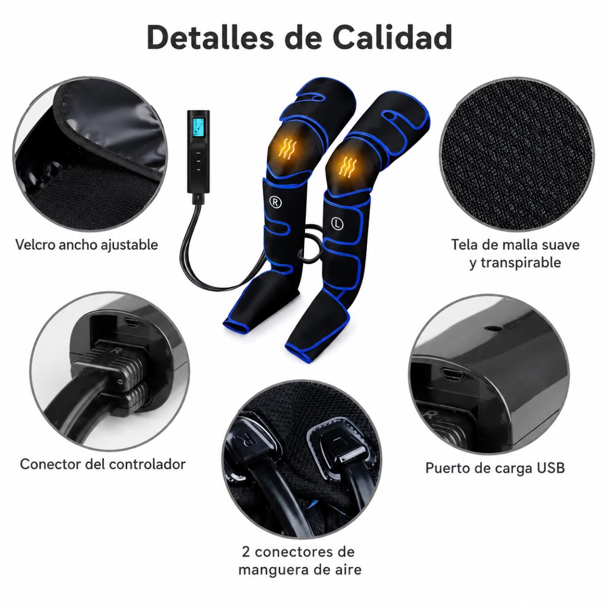 Dispositivo de Luxo Drakefor de Pressoterapia de Pernas e Calor do Joelho Preto / Azul-3