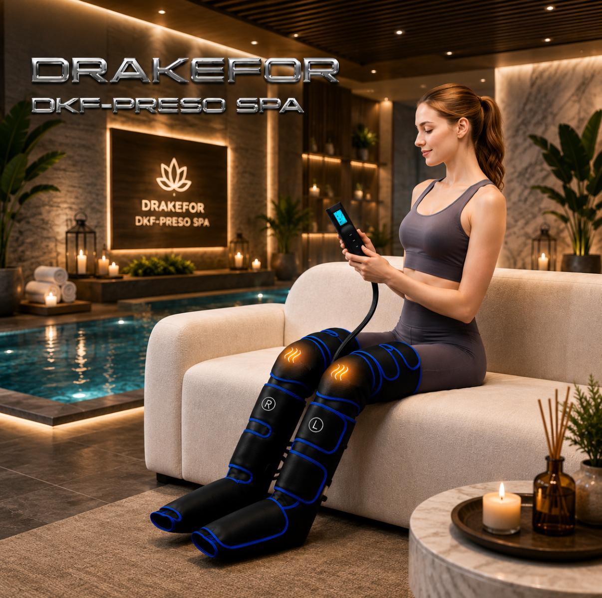 Dispositivo de Luxo Drakefor de Pressoterapia de Pernas e Calor do Joelho Preto / Azul-6