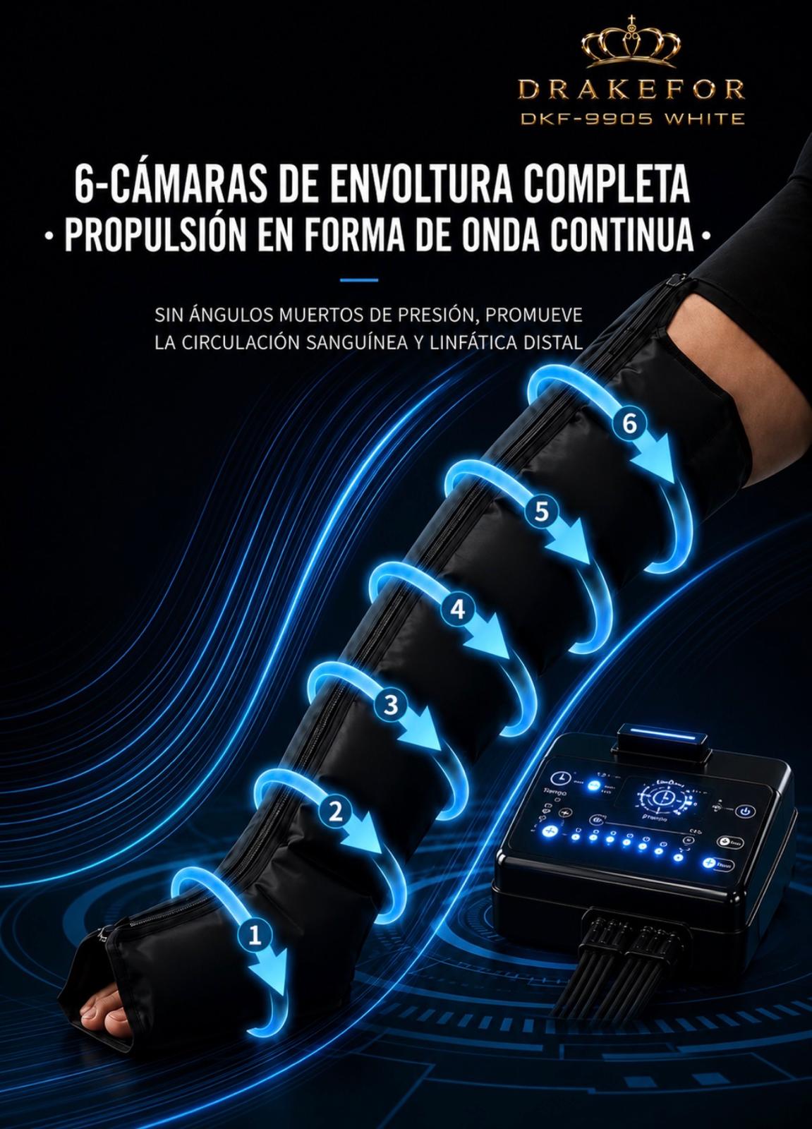 Dispositivo de Pressoterapia Profissional Drakefor DKF-Presoterapia Pro 3.0 com Controlo Remoto Preto-3