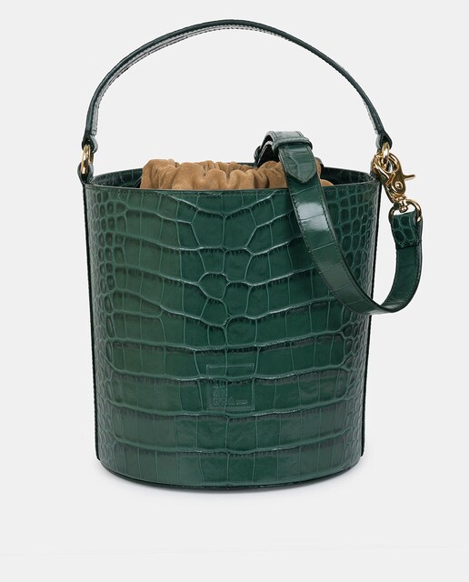 Imagem 0 de Mala de Mão Tipo Cubo de Pele Gravada em Verde