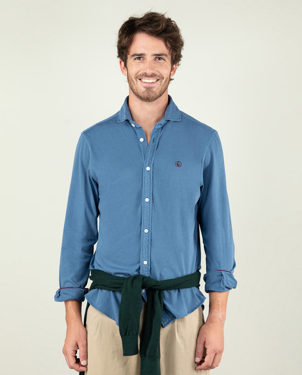 Camisa de Malha com Logo em Contraste Azul-1