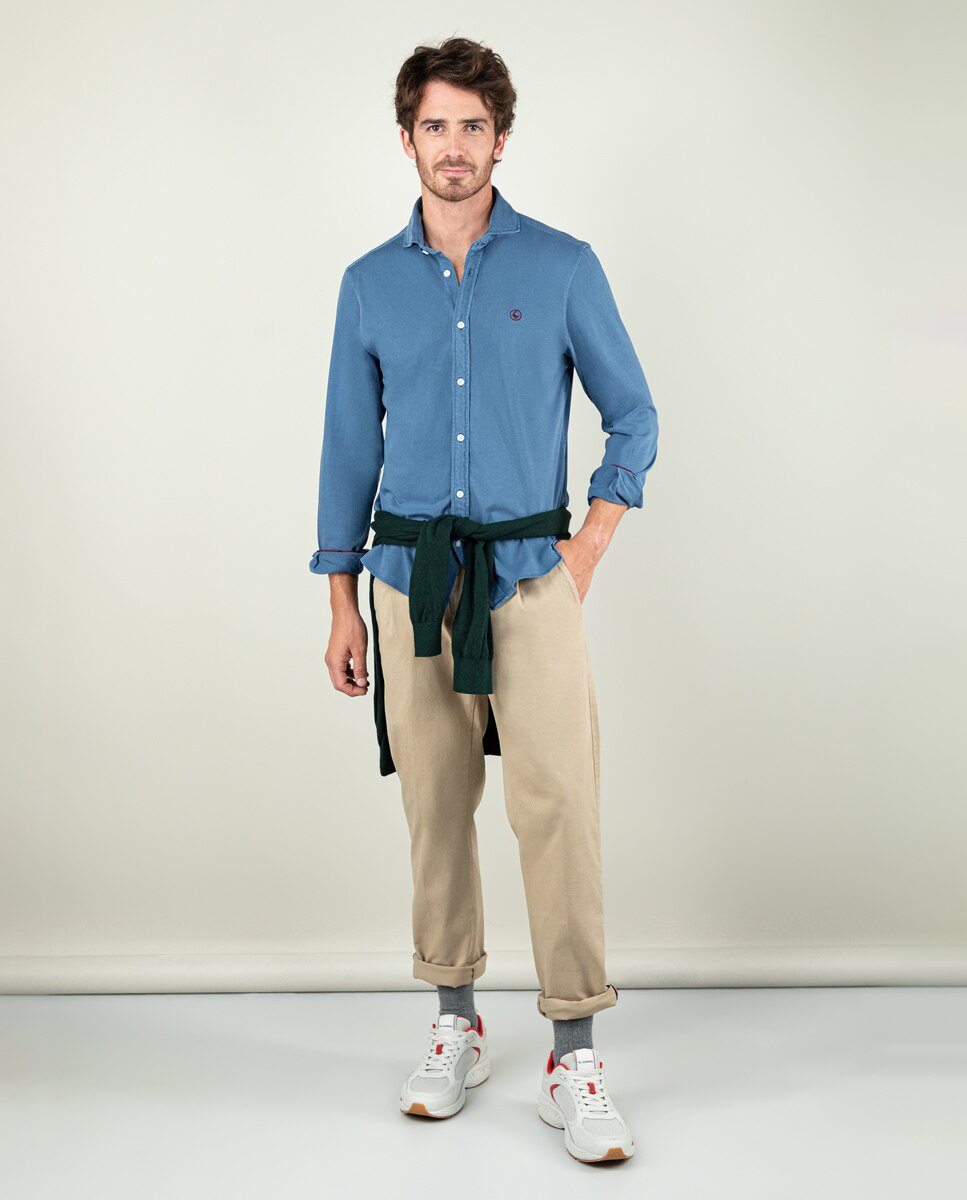 Camisa de Malha com Logo em Contraste Azul-2