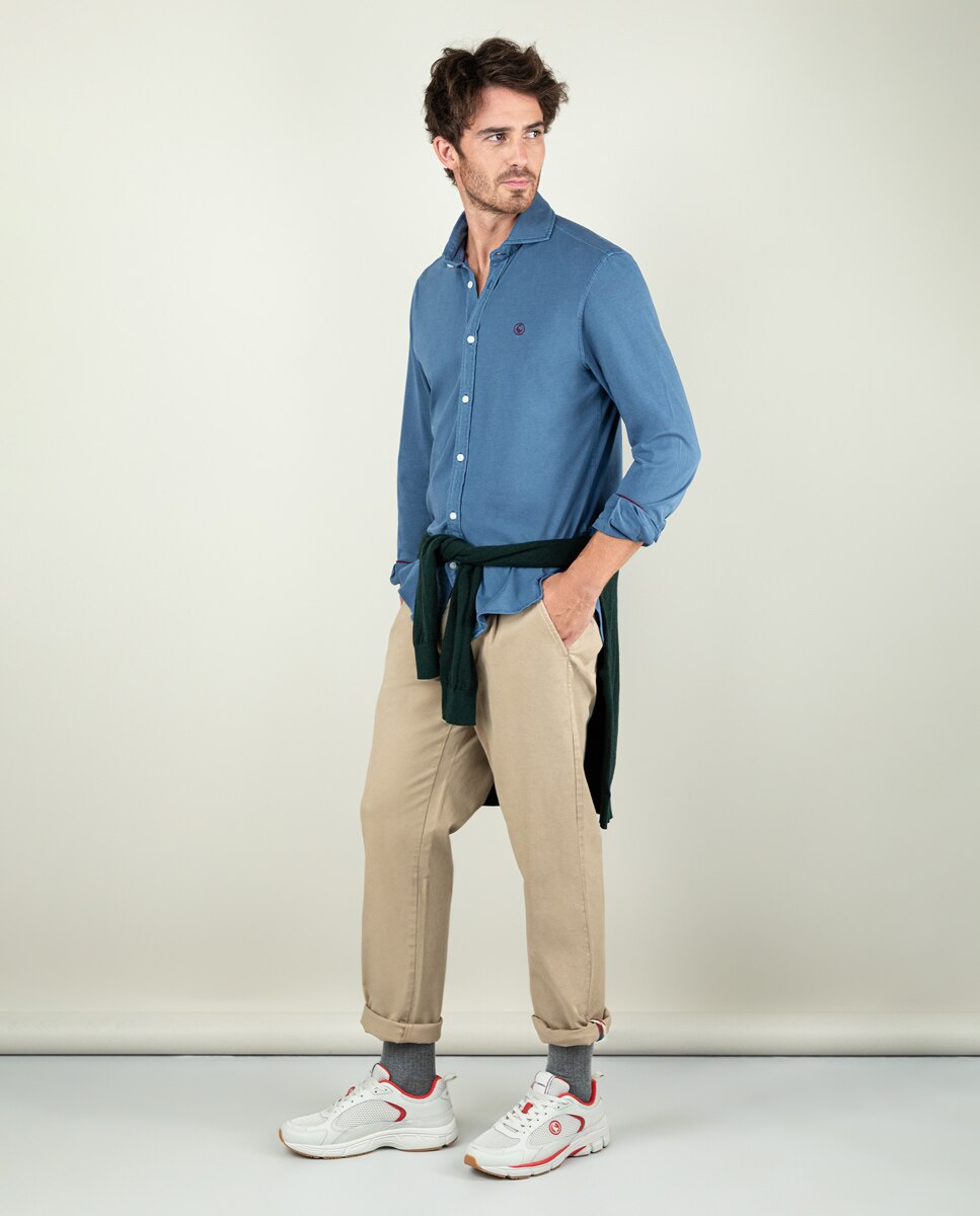 Camisa de Malha com Logo em Contraste Azul-3