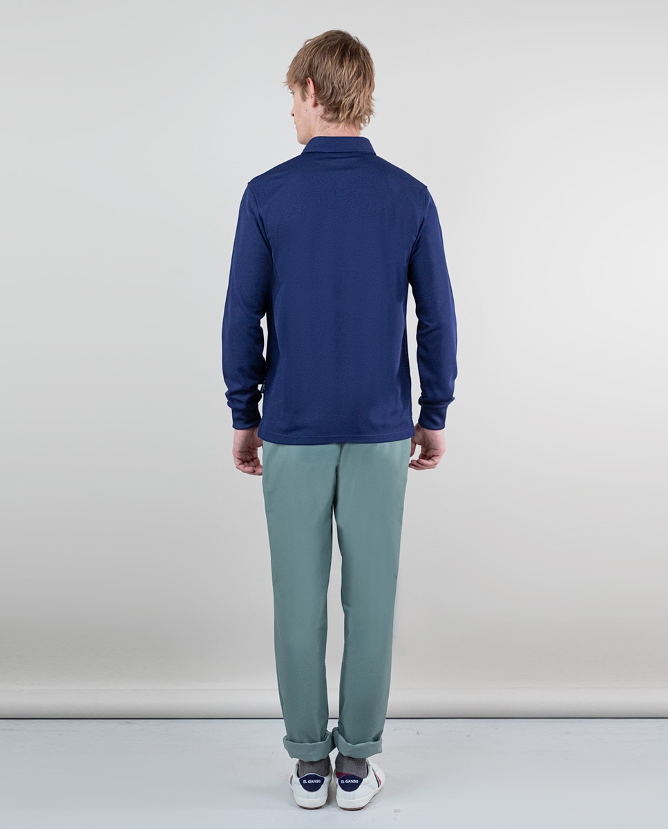 Polo de Sepiia de Manga Comprida Azul-oceano-4