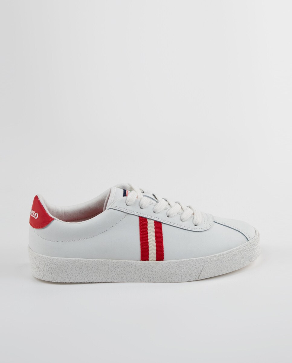 Sapatilhas de Pele com Tira Detalhe Branco / Vermelho-1