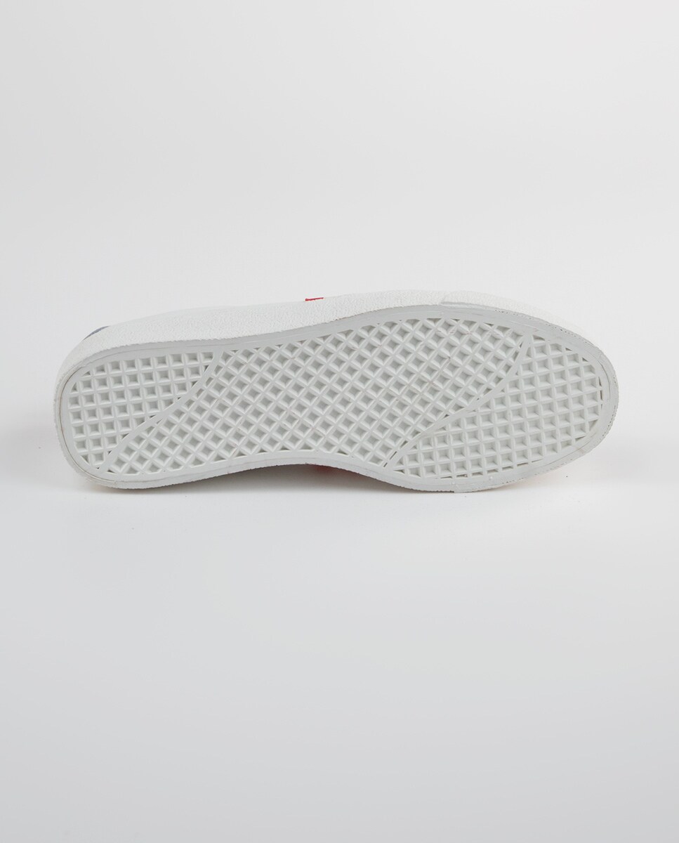 Sapatilhas de Pele com Tira Detalhe Branco / Vermelho-4