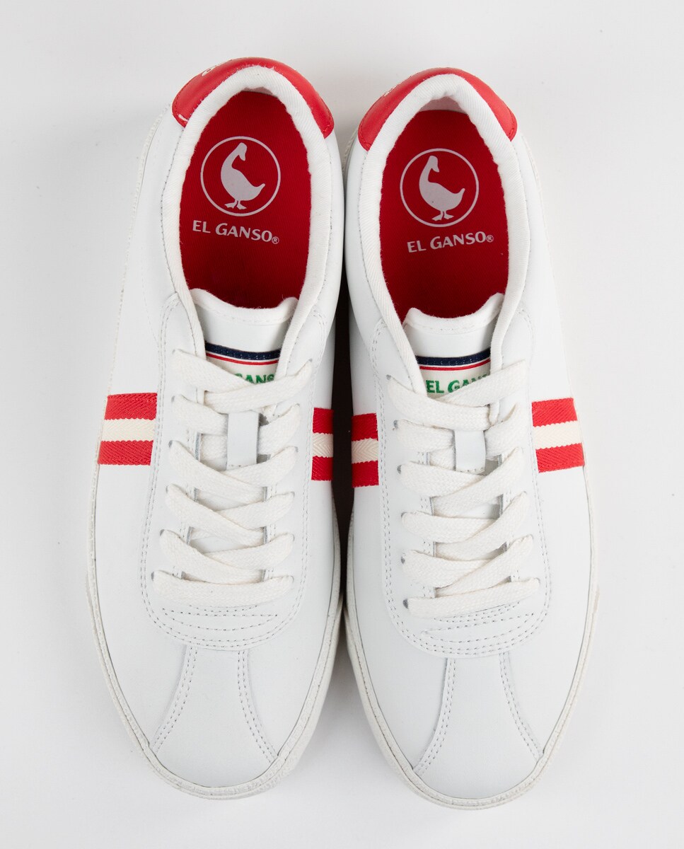 Sapatilhas de Pele com Tira Detalhe Branco / Vermelho-5