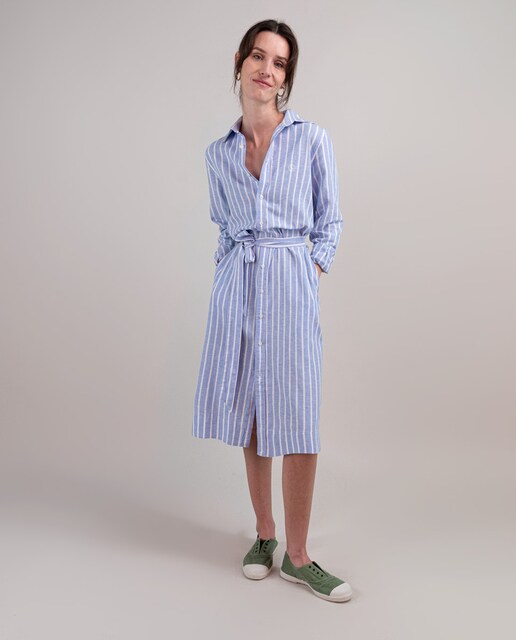 Imagem 0 de Vestido Midi Tipo Camisa às Riscas