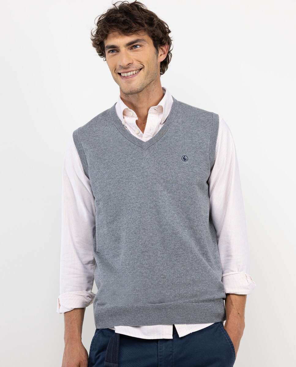 Colete de Malha Lisa Cinzento-claro-1