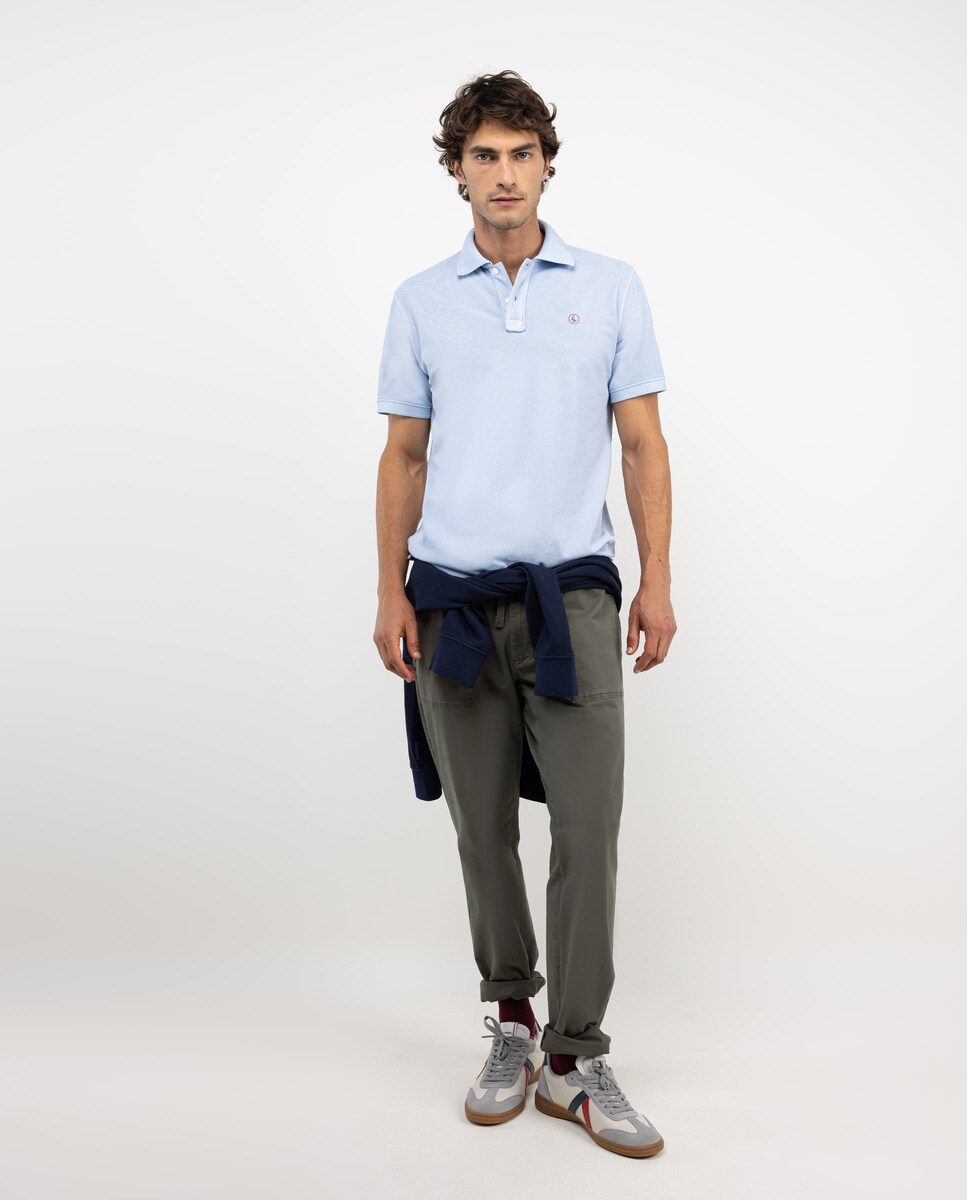 Polo de Manga Curta Liso Azul-claro-2
