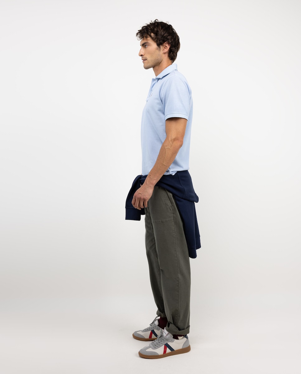 Polo de Manga Curta Liso Azul-claro-3