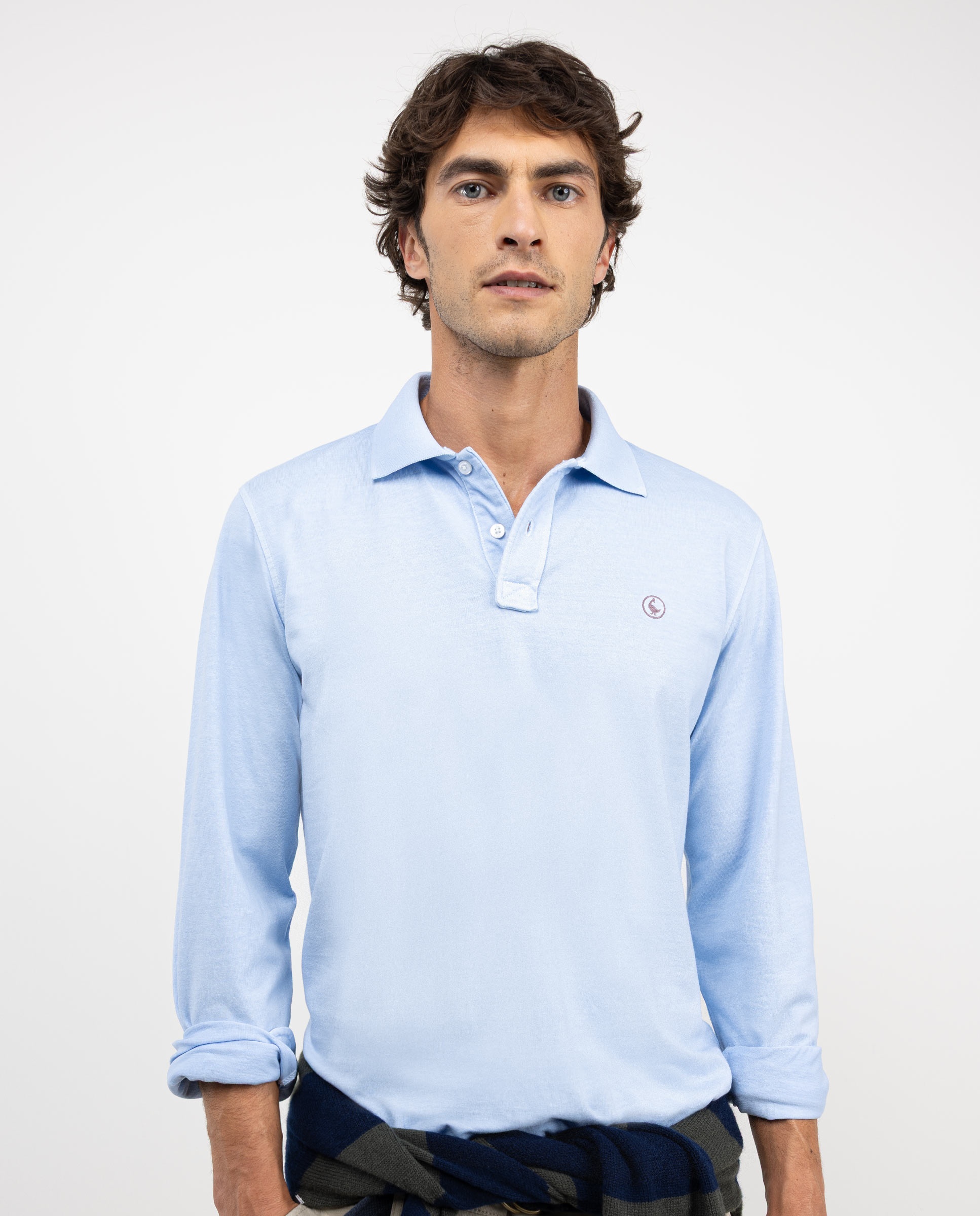 Polo de Manga Comprida Liso Azul-1
