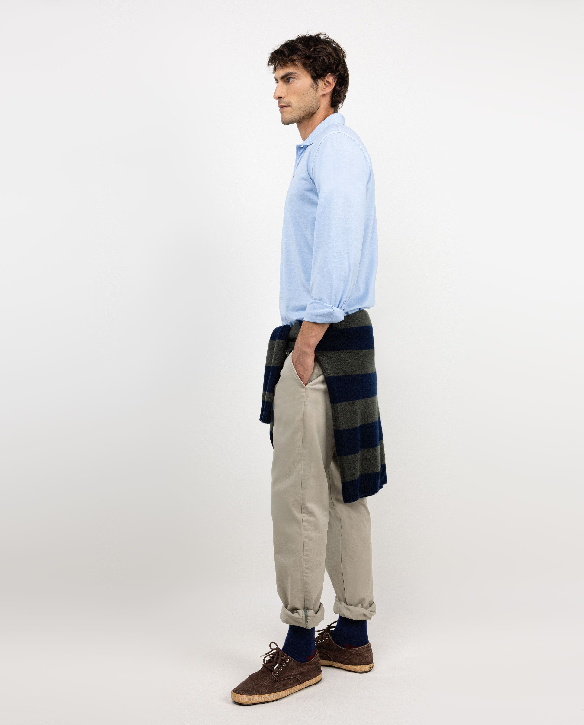 Polo de Manga Comprida Liso Azul-3