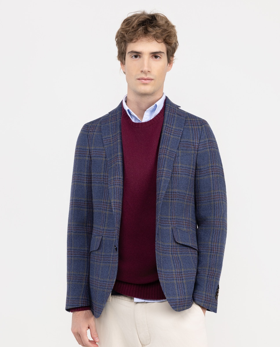 Blazer em Lã Edição Limitada Aos Quadrados Cinzento-1