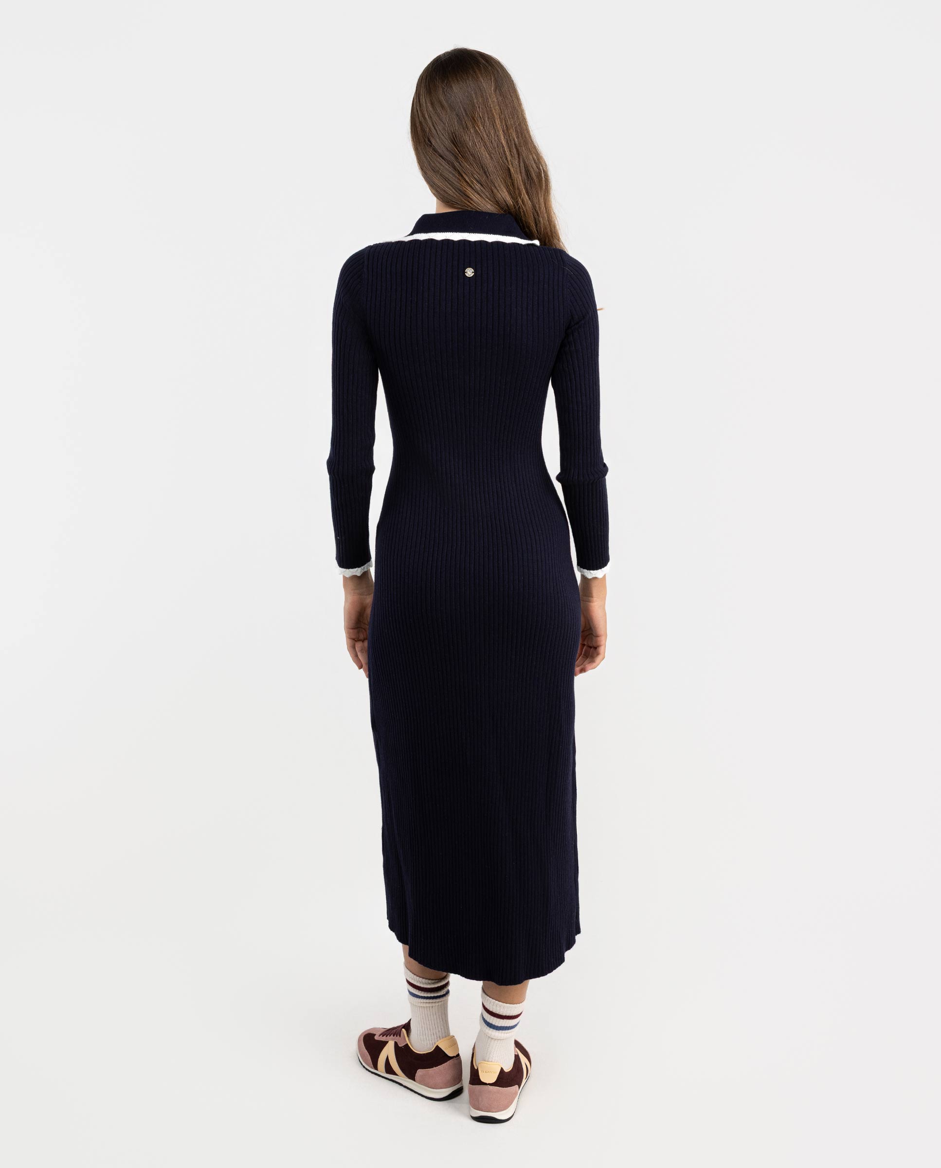 Vestido Comprido de Malha Canelada Azul-marinho-4