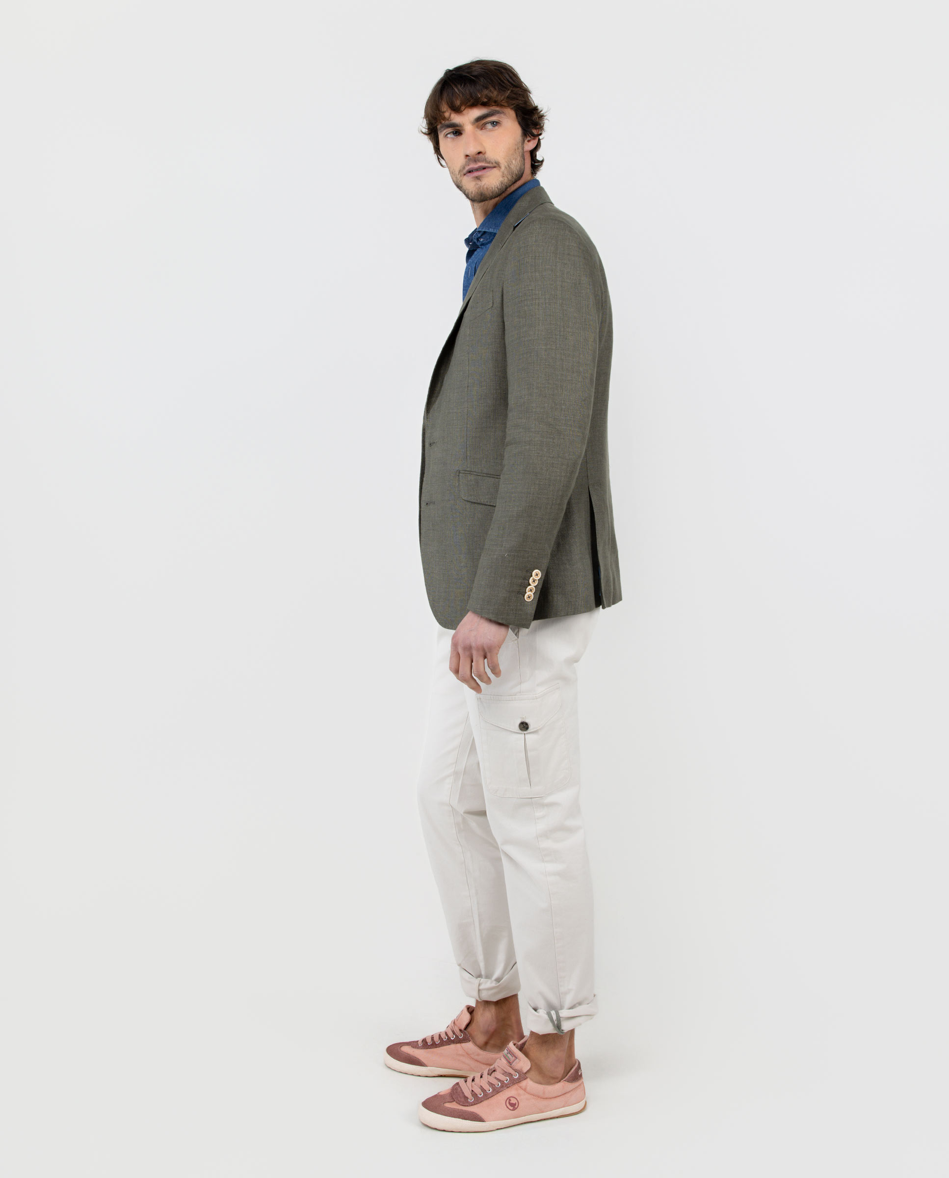 Blazer Liso de Linho Verde-3