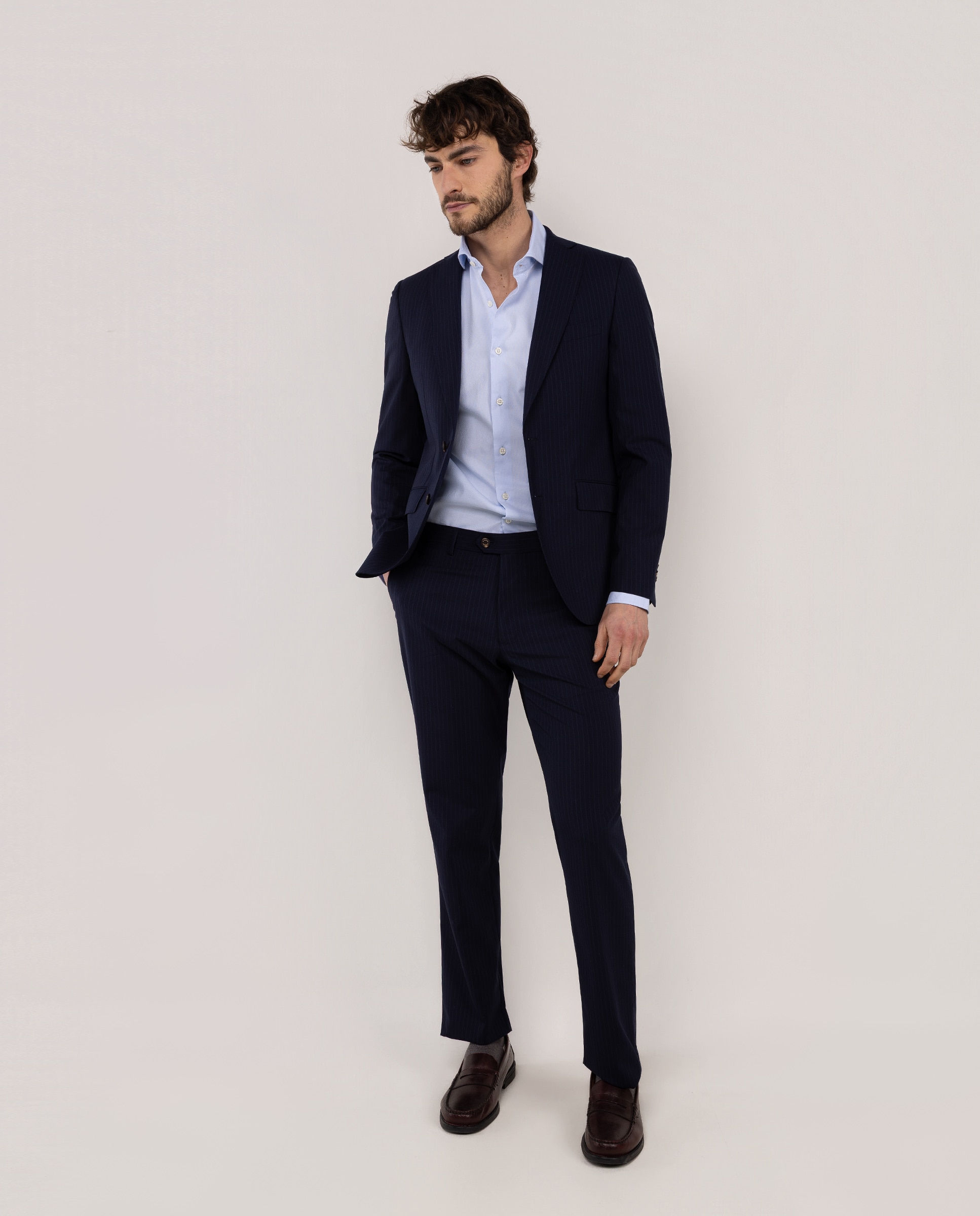 Blazer de Fato Lavável Às Riscas Azul-marinho-2