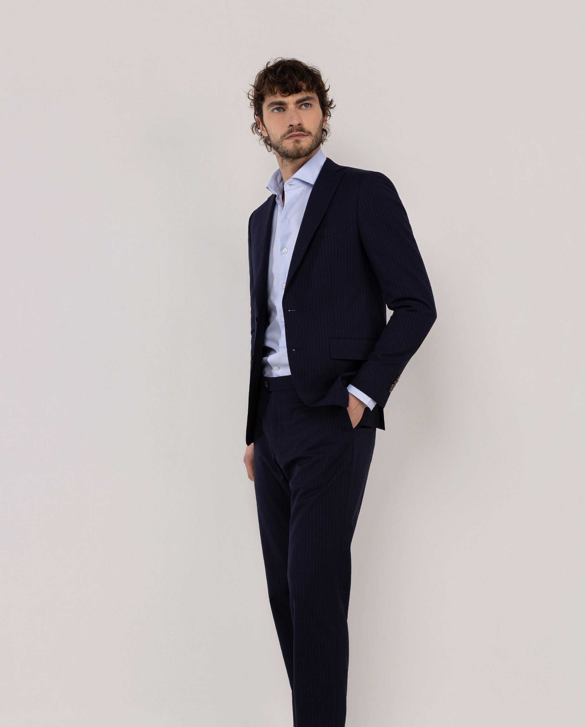 Blazer de Fato Lavável Às Riscas Azul-marinho-3