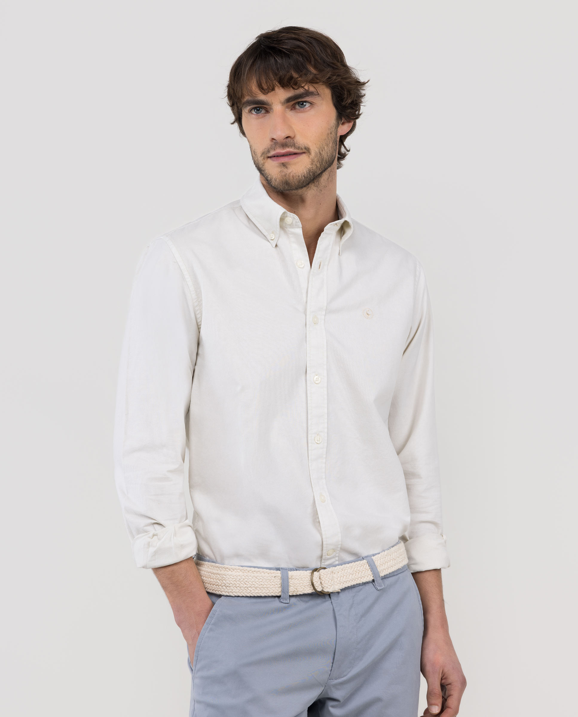 Camisa Garment Dyed Button Down Bege-1