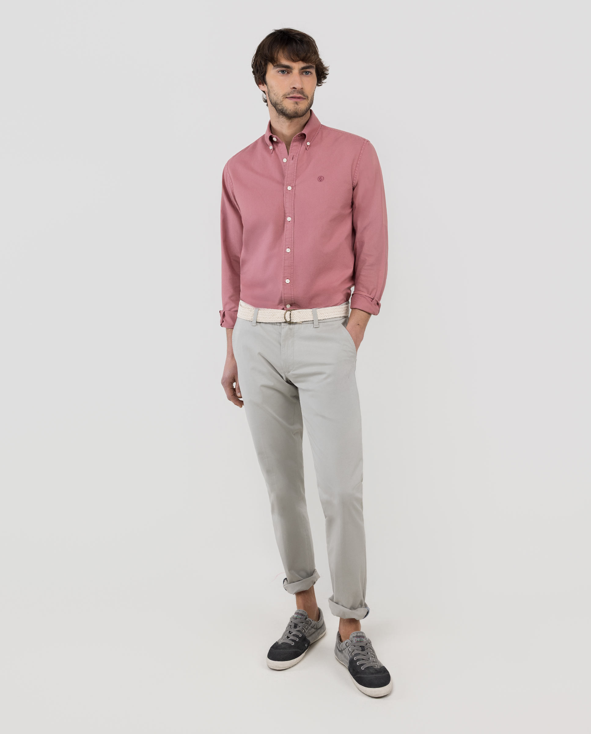 Camisa de Algodão Garment Dyed Button Down Rosa-2