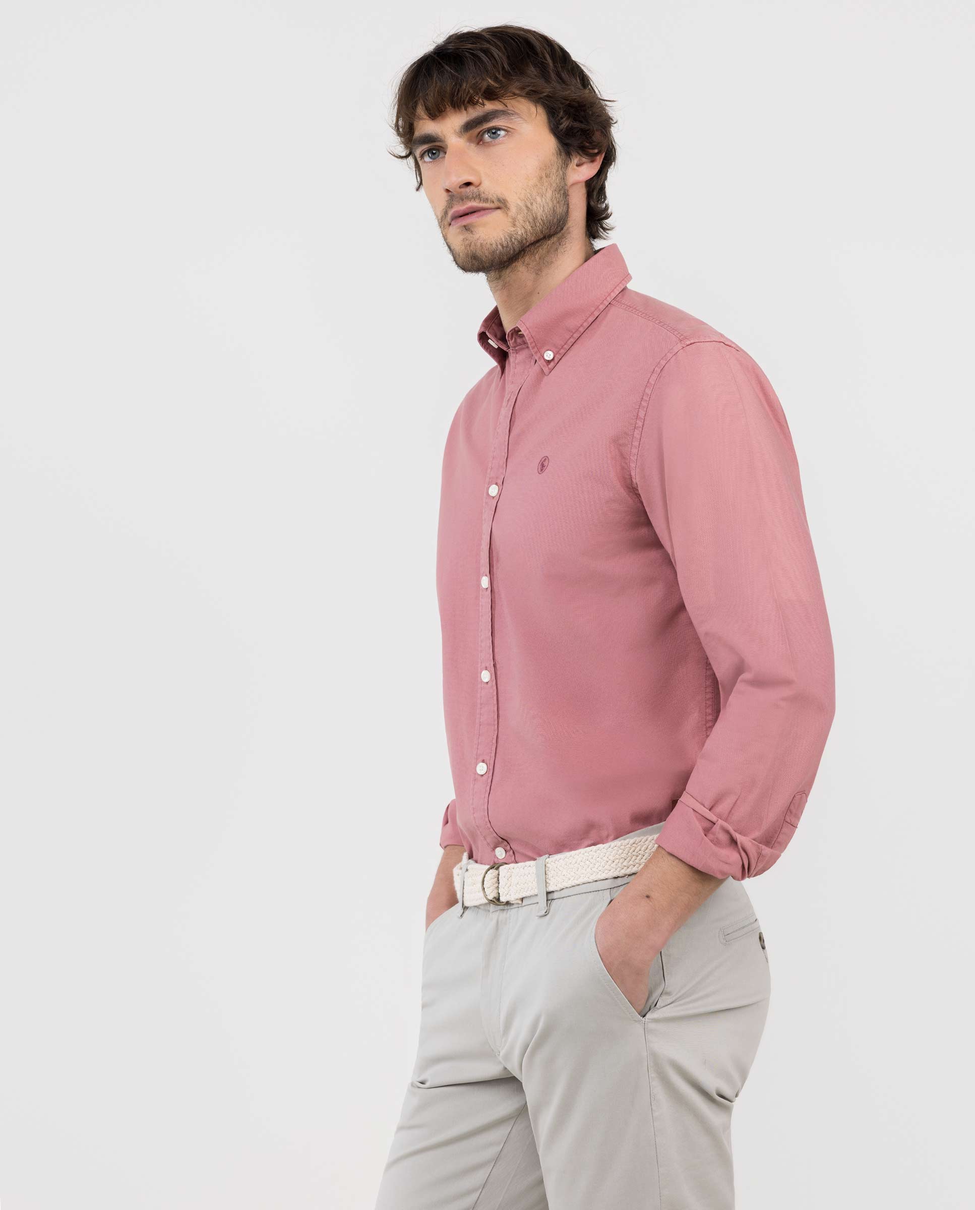 Camisa de Algodão Garment Dyed Button Down Rosa-3