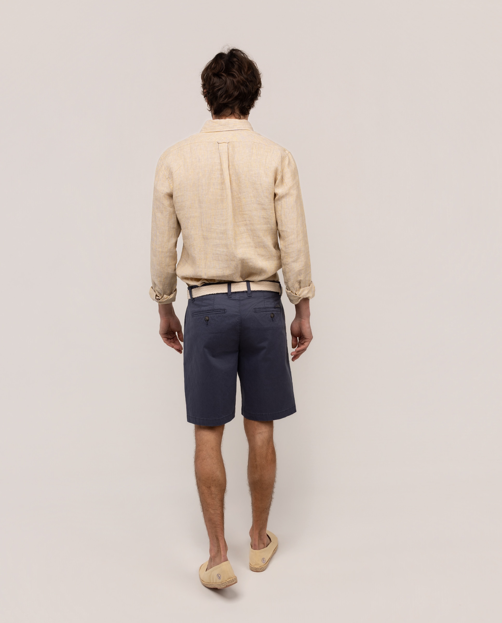 Camisa de Linho Às Riscas Button Down Laranja-4