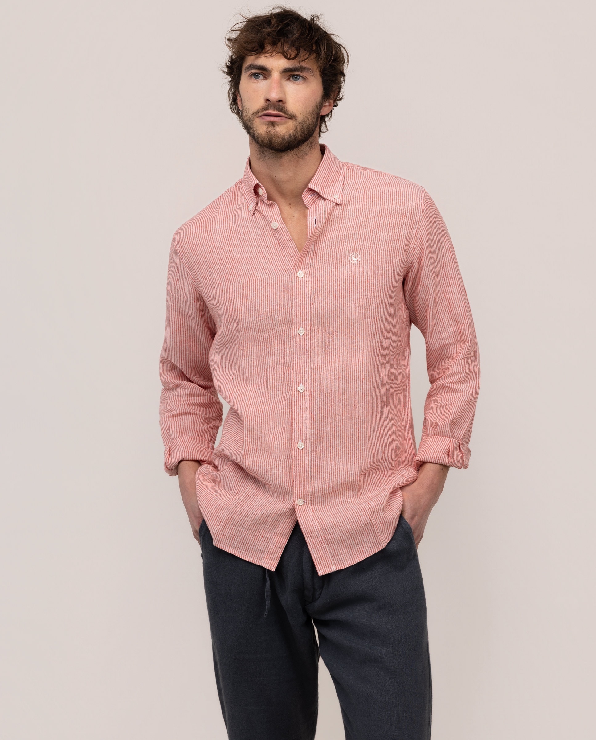 Imagem 0 de Camisa de Linho Às Riscas Button Down