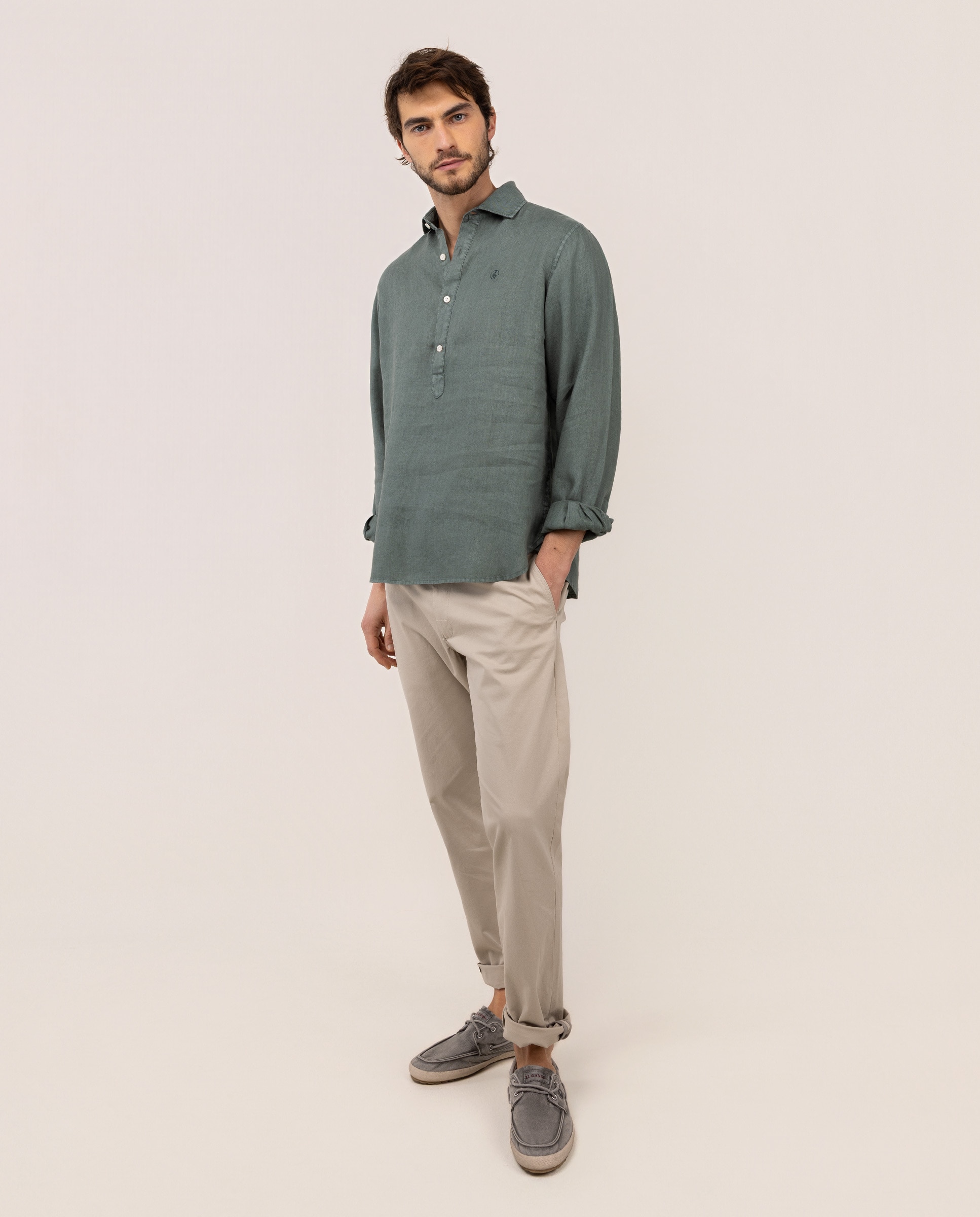 Camisa Polera de Linho Verde-escuro-2