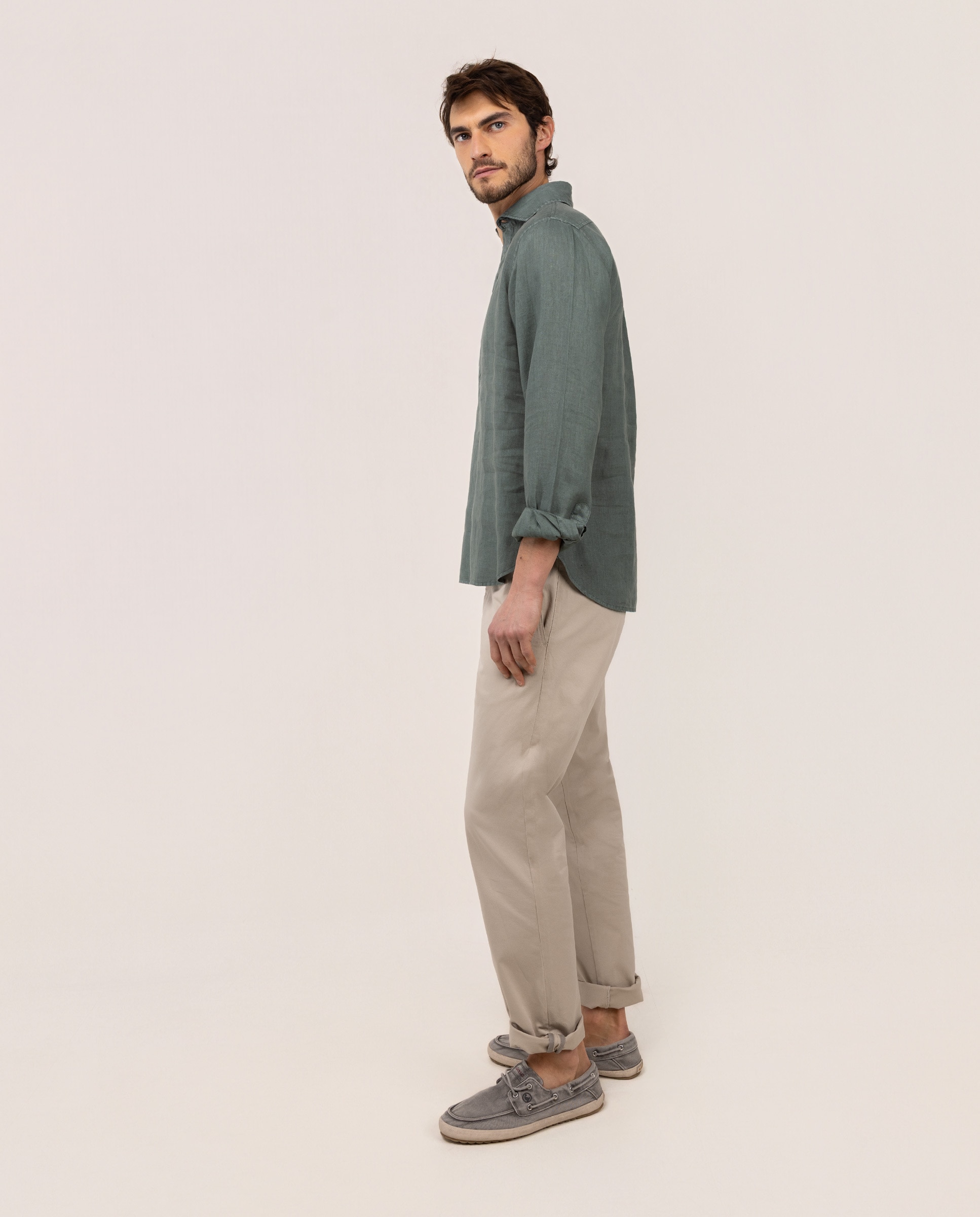 Camisa Polera de Linho Verde-escuro-3