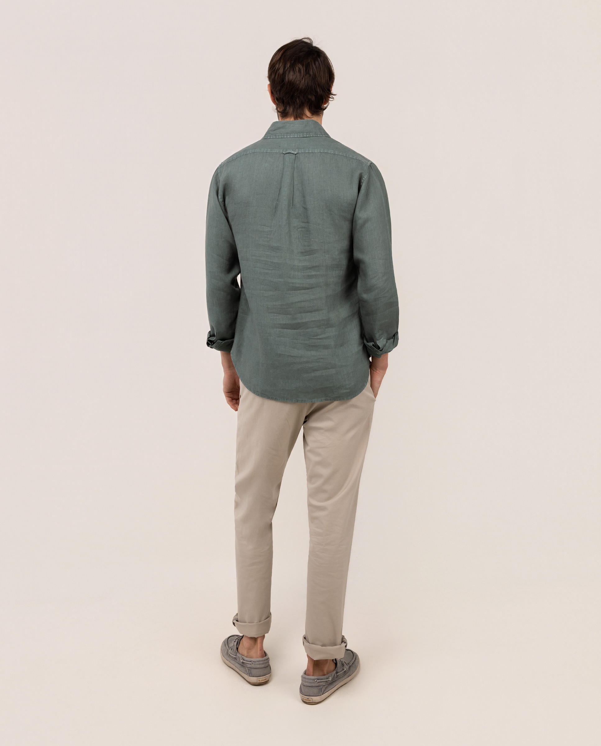 Camisa Polera de Linho Verde-escuro-4