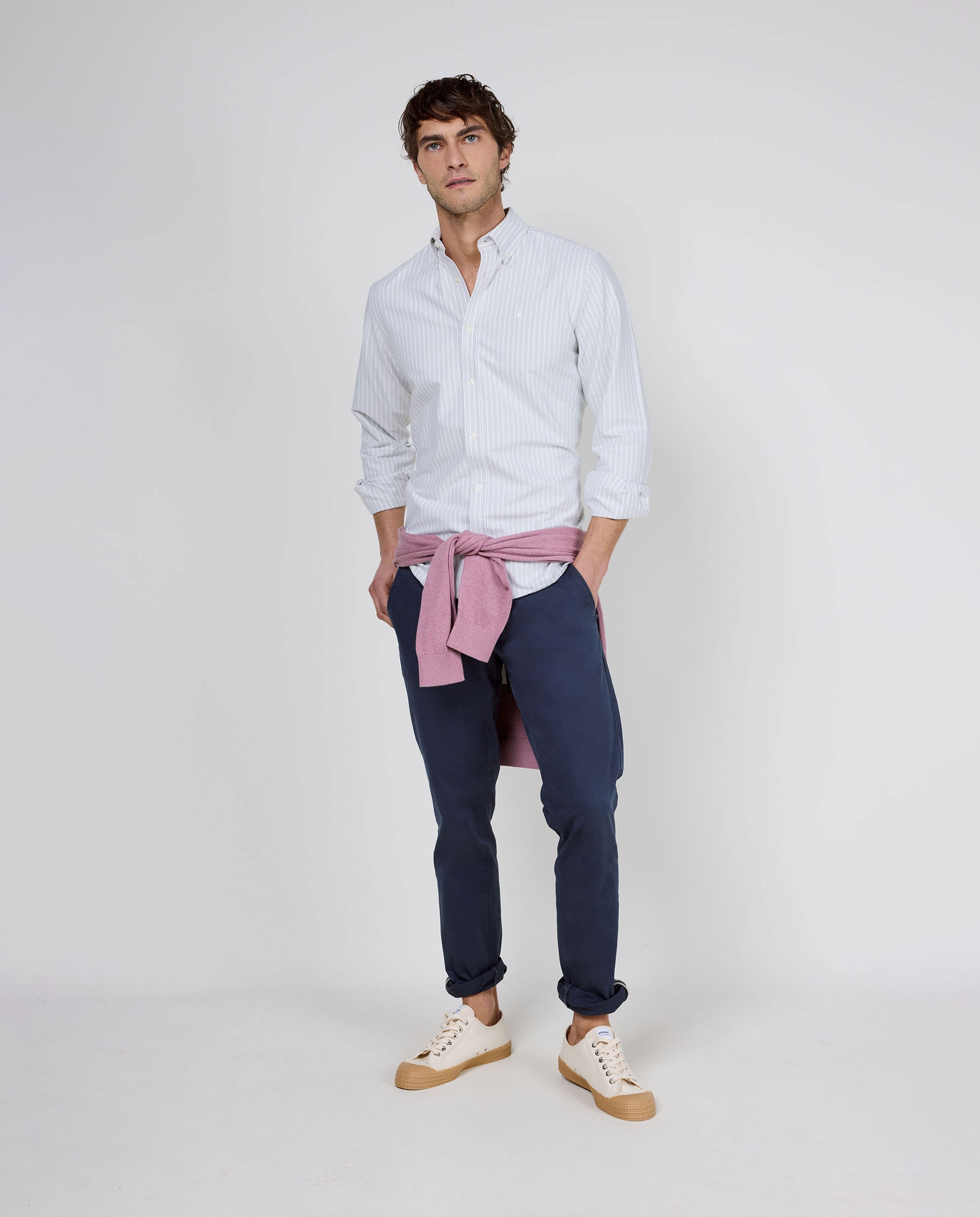 Camisa Oxford Às Riscas Butcher Branco-2
