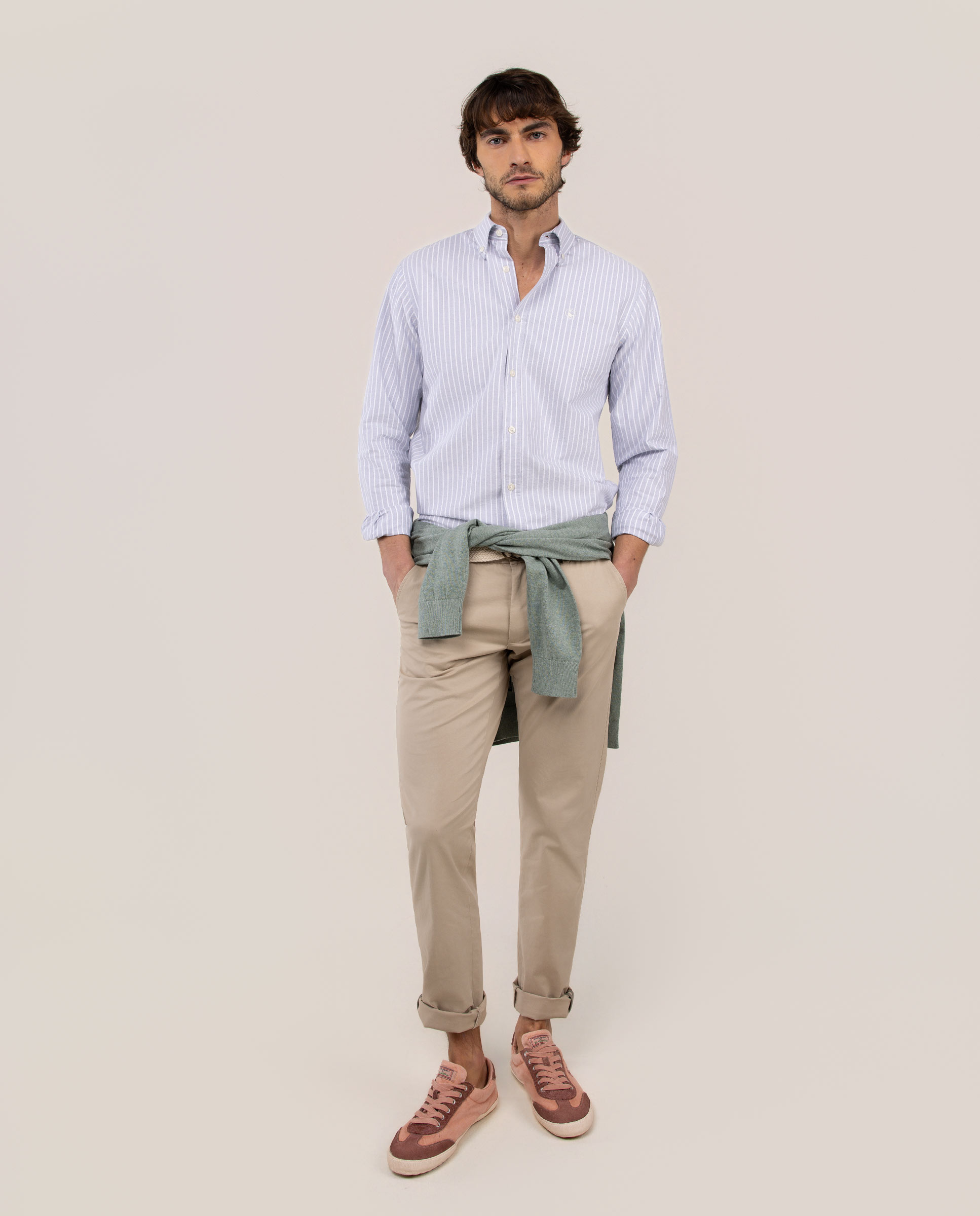 Camisa Oxford Às Riscas Butcher Azul-2