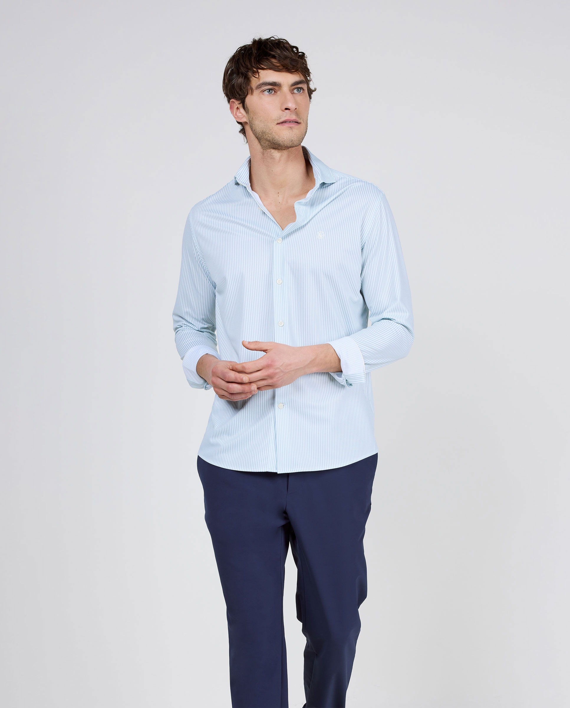 Camisa em Sepiia Às Riscas Yale Celeste-2