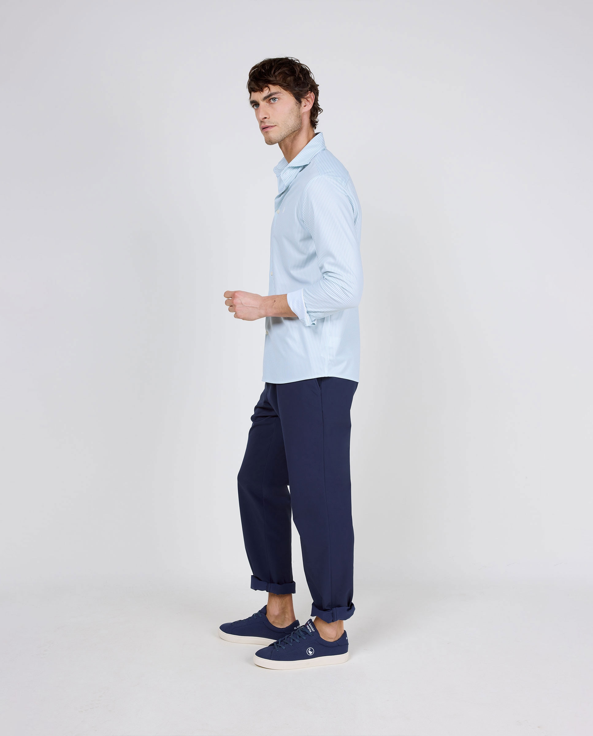 Camisa em Sepiia Às Riscas Yale Celeste-3