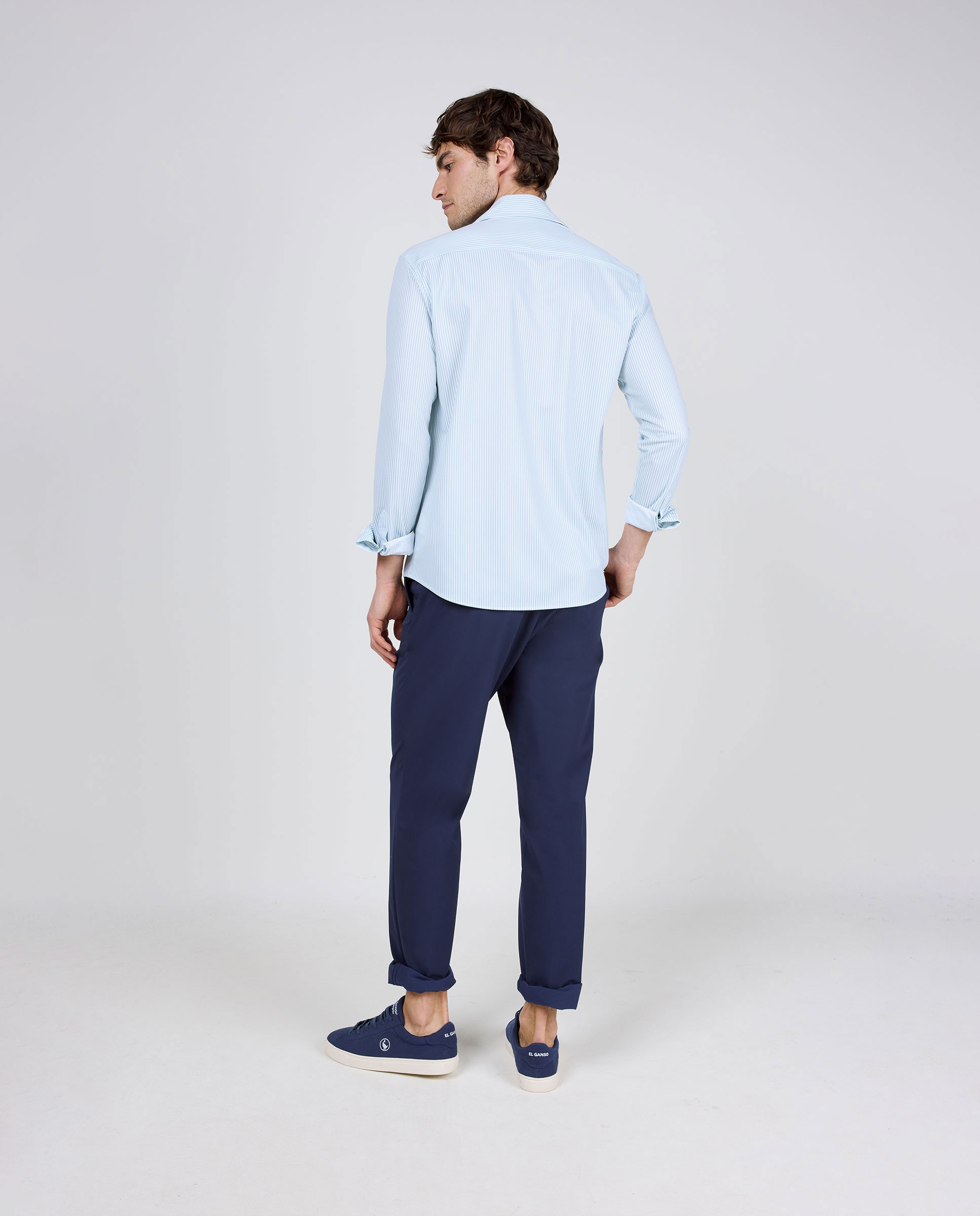 Camisa em Sepiia Às Riscas Yale Celeste-4