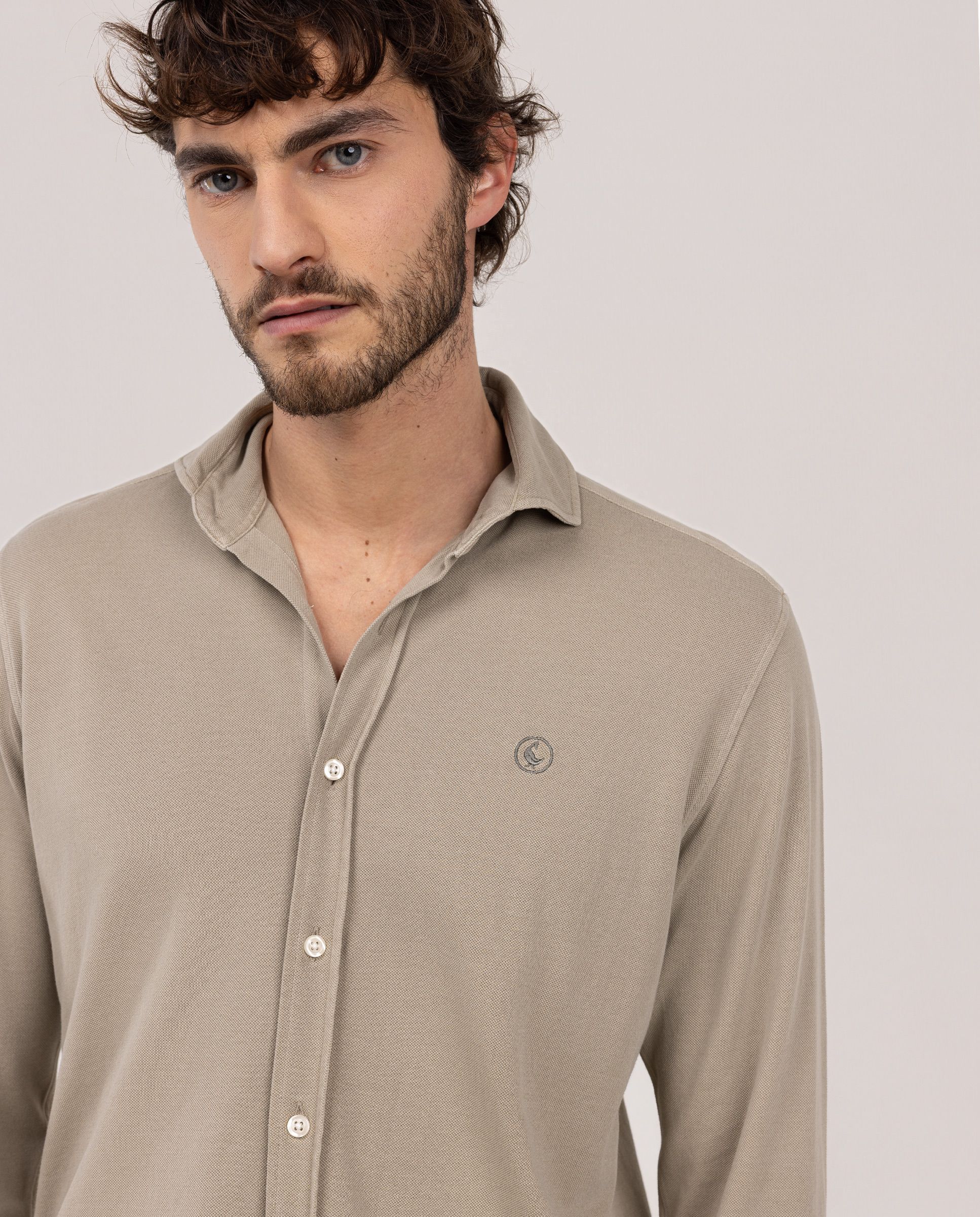 Camisa Piqué Lisa Bege-4