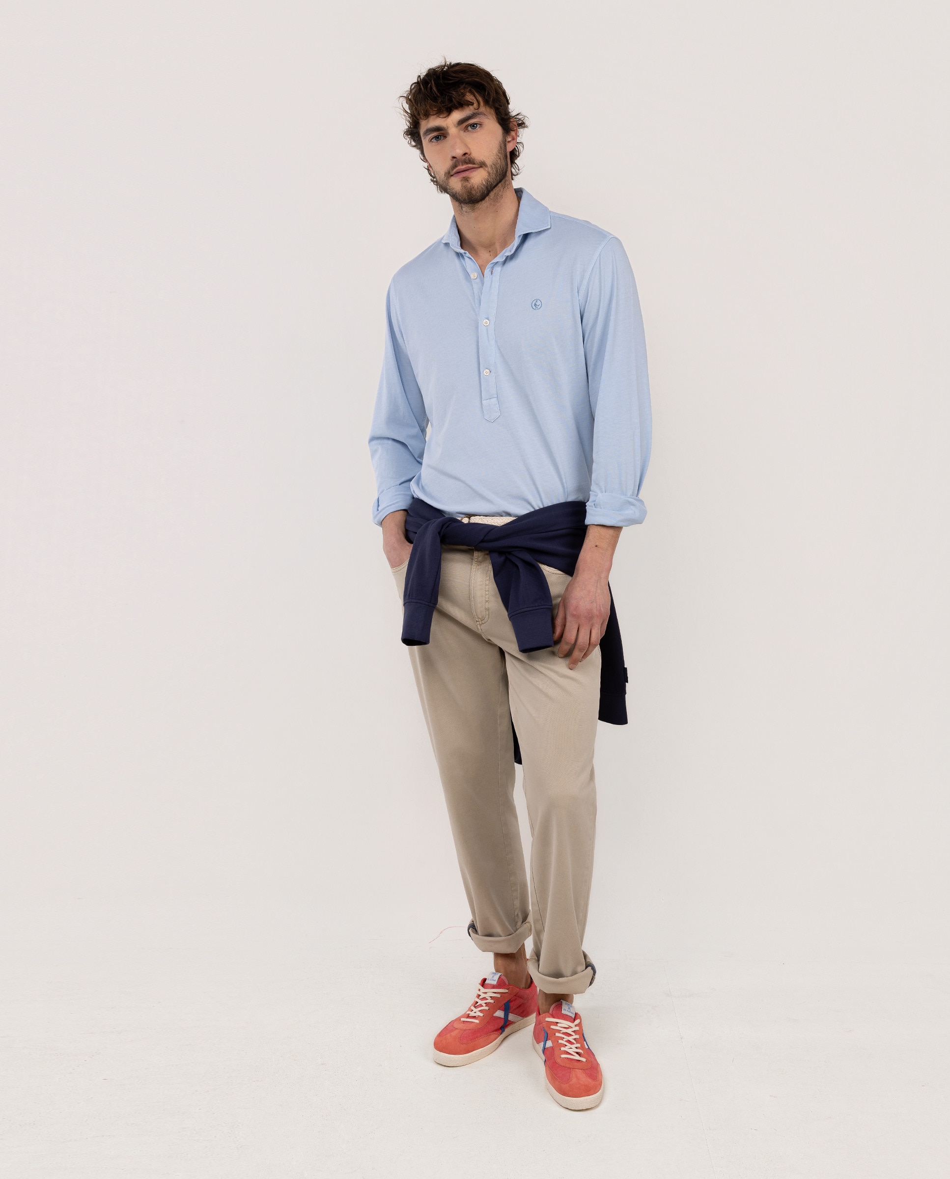 Camisa Tipo Polo em Single Camisola Azul-celeste-2
