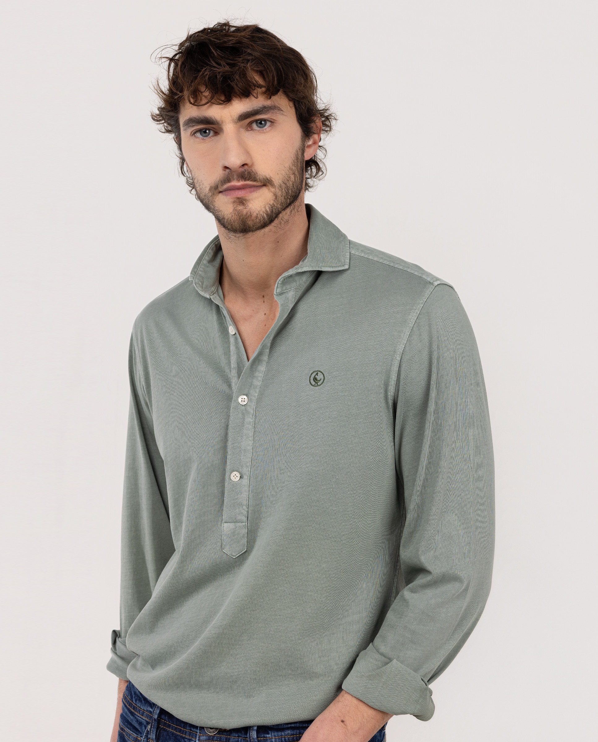 Camisa Tipo Polo em Single Camisola Verde-3
