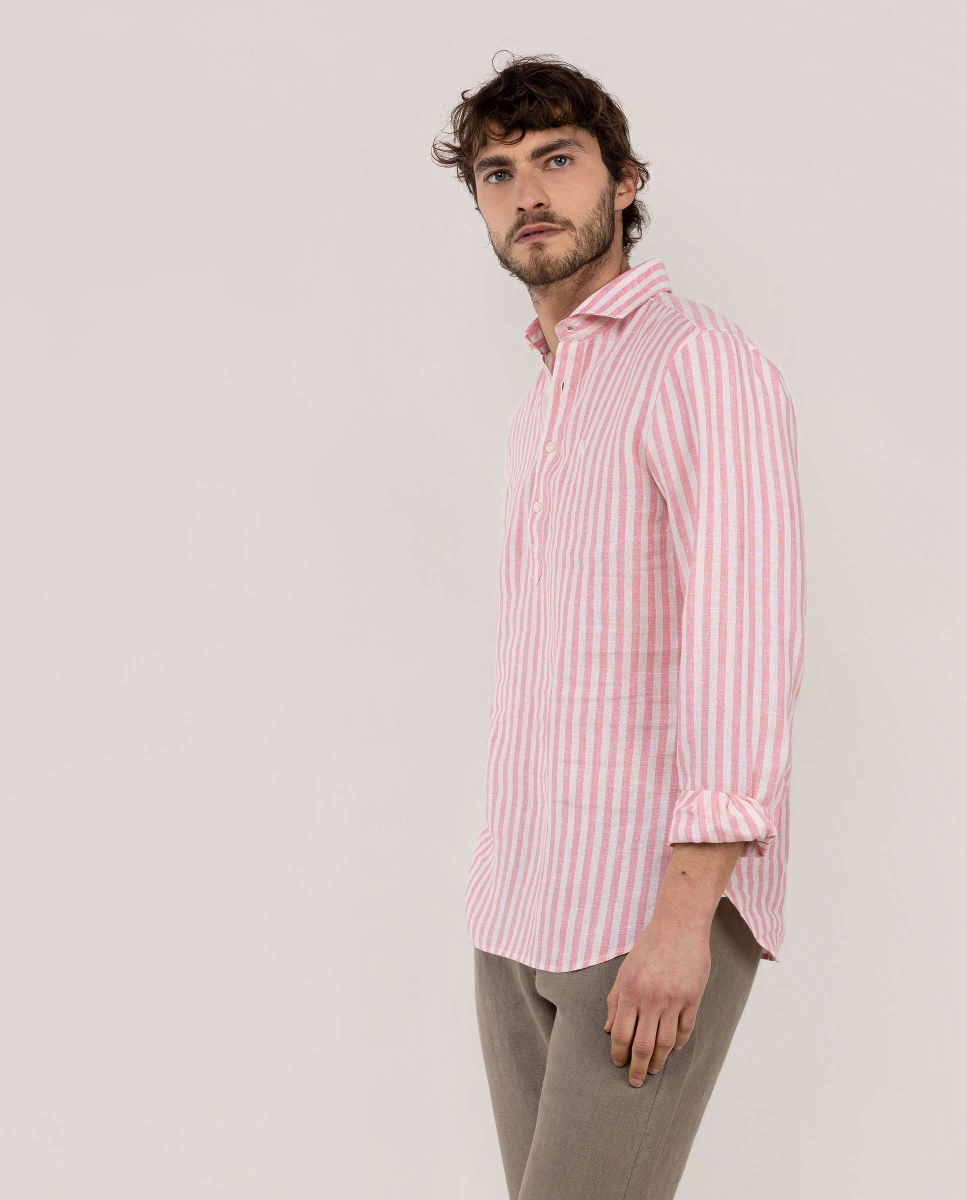 Camisa de Linho Às Riscas Kodak Vermelho-4